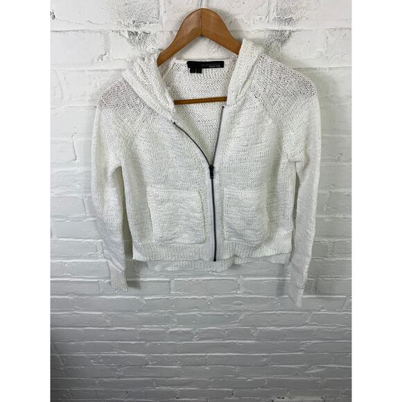 360 Cashmere Women's Open Knit Hooded Full Zip Sweater Long Sleeve Size XS - Picture 1 of 5